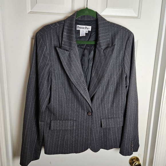 Jackets & Blazers - Barrie Pace Women Gray Pinstripe Jacket Size 16 Regular